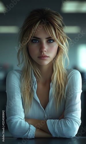  Blue-Skinned Woman with Orange Flowers in a Deep Blue Background