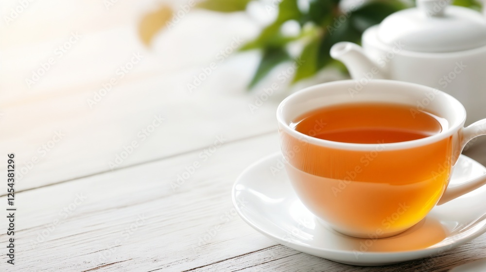 Cup of herbal tea on white wooden surface. Ideal for wellness, relaxation, and tea culture content. Cup of herbal tea on white wooden surface. Ideal for wellness, relaxation, and tea culture content.