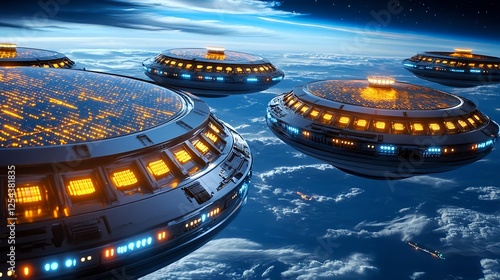 Futuristic Spaceships Orbiting Earth - Sci-Fi & Fantasy