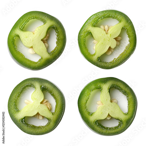 Fresh Green Jalapeno Pepper Slices Isolated on White Background for Cooking, Garnishing, and Culinary Uses, Healthy Organic Vegetable PNG