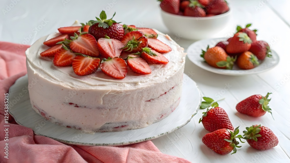 Strawberry Cake on White Background Strawberry Cake on White Background