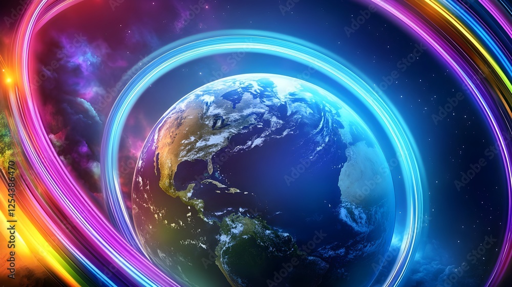 Obraz premium Vibrant Earth with Light Trails - Abstract backgrounds