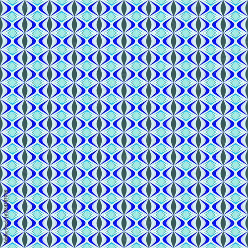  Modern Blue Geometric Seamless Pattern with Symmetrical Diamond and Wave Design