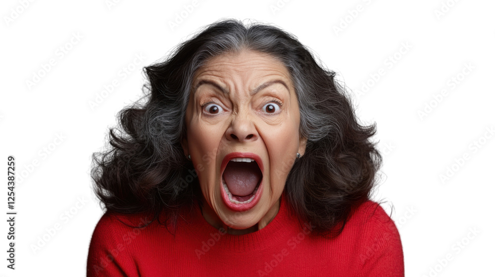 Angry senior woman shouting with transparent background