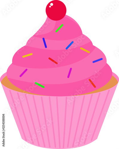 Cupcake with Cream and Cherry on Top