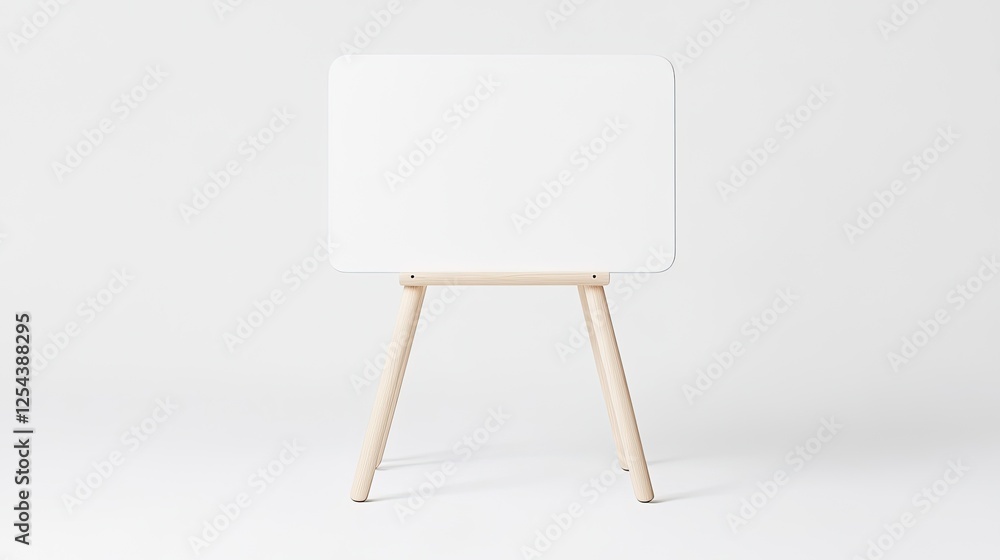 Minimalist blank whiteboard on wooden tripod in a bright, clean studio setting Minimalist blank whiteboard on wooden tripod in a bright, clean studio setting