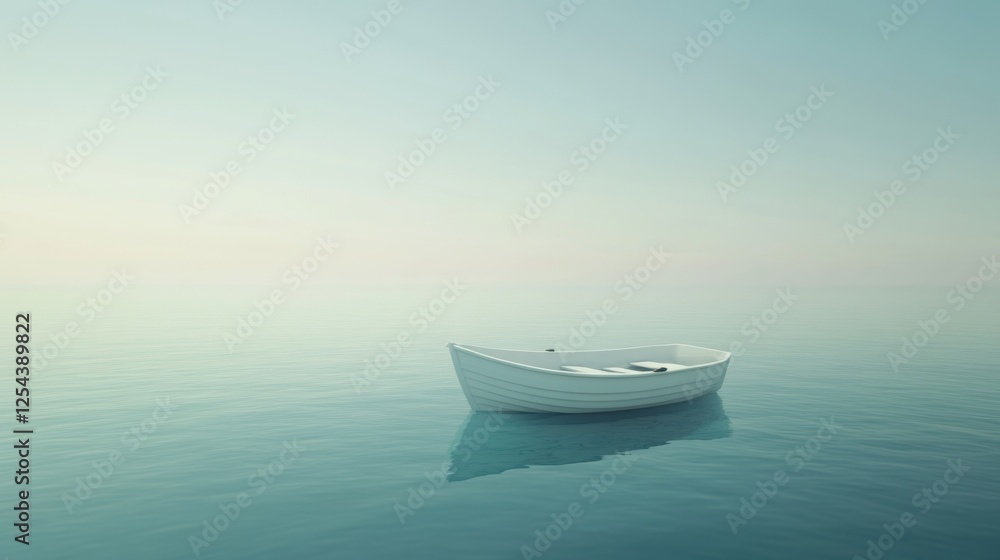Solitude's Embrace: A Small White Boat on a Calm Sea Solitude's Embrace: A Small White Boat on a Calm Sea