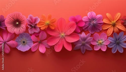 Vibrant Flower Arrangement - Colorful Blooms on Red Background