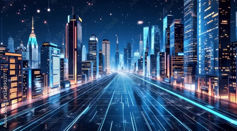 Futuristic city highway, night, glowing lights, data flow, technology, website banner Futuristic city highway, night, glowing lights, data flow, technology, website banner