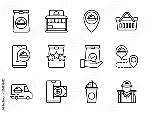 Food Delivery icon set, vector, in line style, for delivery, business, food and drinks, fast food, restaurant, etc.