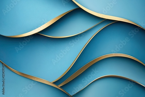 Abstract blue waves with gold accents, layered design. Ideal for luxury, elegance, or modern design projects needing a sophisticated backdrop.