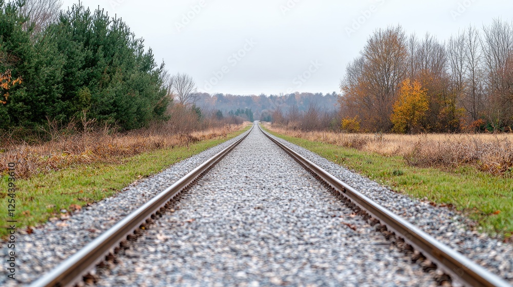 Autumn railway tracks vanishing into woods Autumn railway tracks vanishing into woods