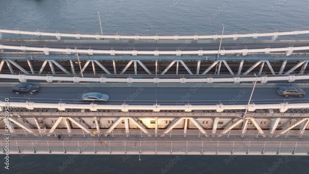 Aerial view of the subway crossing the Manhattan Bridge Aerial view of the subway crossing the Manhattan Bridge