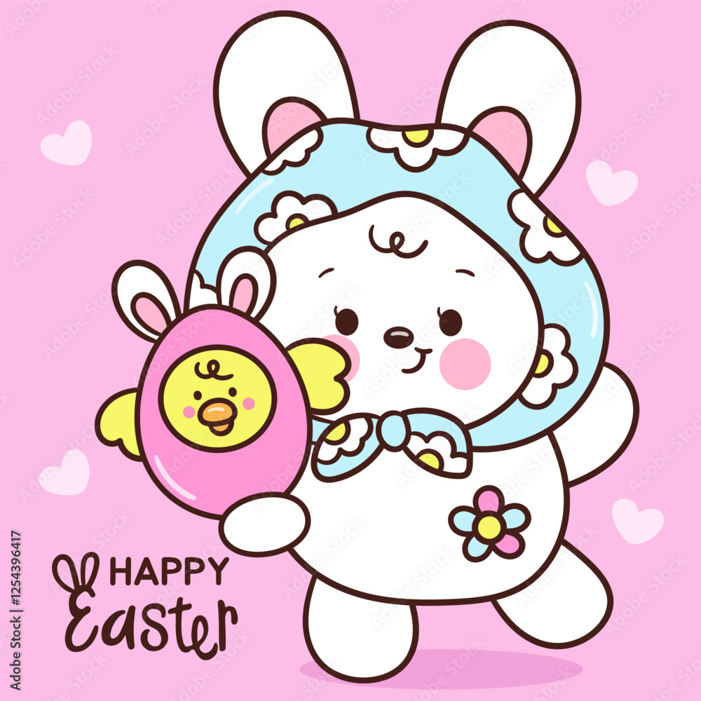 easter bunny rabbit kawaii animal with easter egg chick baby girl easter bunny rabbit kawaii animal with easter egg chick baby girl