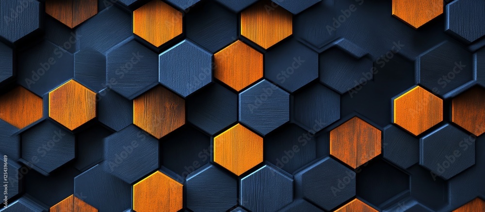 Abstract honeycomb pattern with dark blue and orange hexagons. Abstract honeycomb pattern with dark blue and orange hexagons.