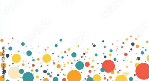 Colorful confetti circles on white background.