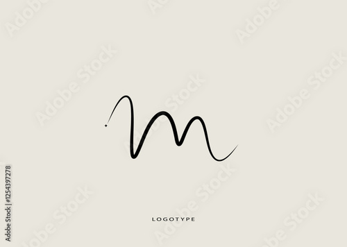 Vector logo in the shape of letter "m". Handwritten signature.  Elegant minimalist logotype. Business autograph.	