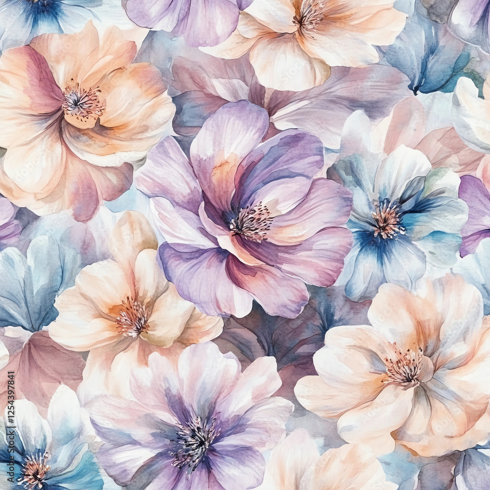 A colorful painting of flowers with a light blue background A colorful painting of flowers with a light blue background