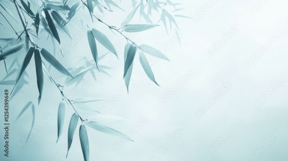 Fototapeta premium Beautiful background with bamboo leaves in pastel blue