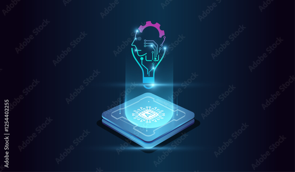 Fototapeta premium The abstract of Artificial intelligence brain of digital brain system at the center represents computational power, and glowing from microchip.