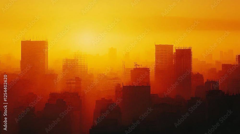 Fototapeta premium Golden Sunrise Over a City Skyline of Buildings