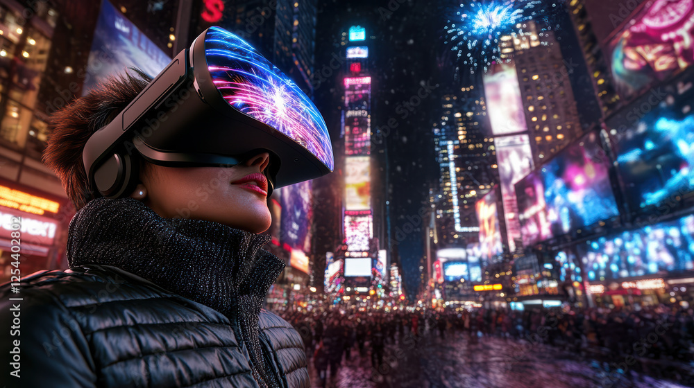 futuristic digital New Year celebration with virtual reality in Times Square futuristic digital New Year celebration with virtual reality in Times Square