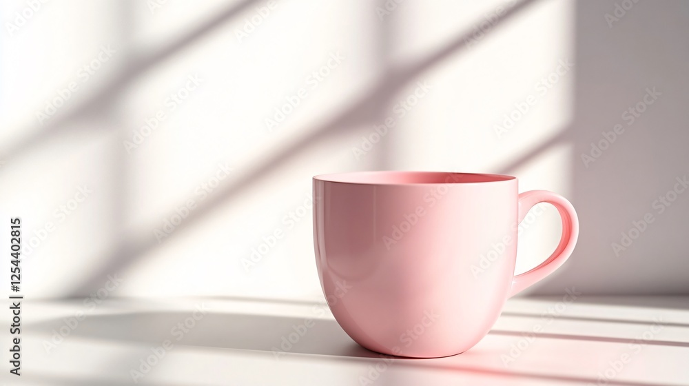 Serene Pink Mug in Sunlight Minimalist Coffee Cup Still Life Serene Pink Mug in Sunlight Minimalist Coffee Cup Still Life
