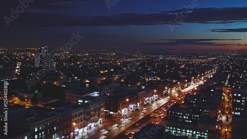 Wallpaper Mural Nighttime Aerial View of a City Street and Skyline with Traffic Torontodigital.ca