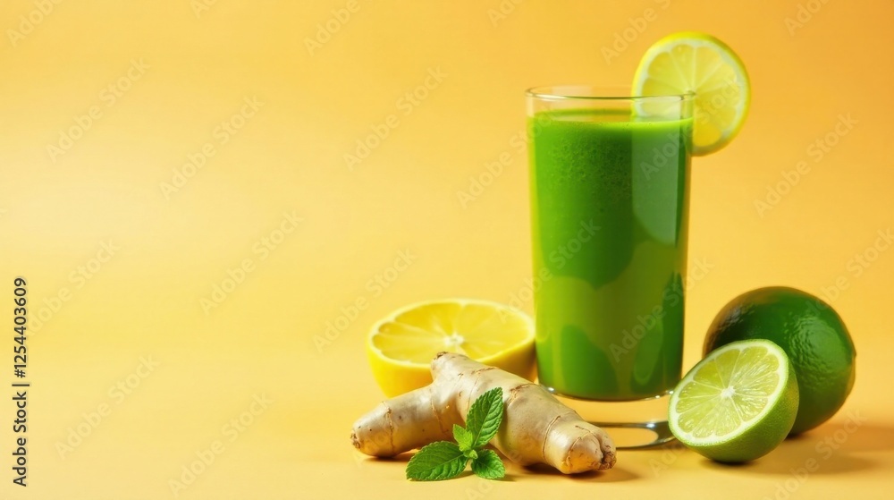 Fototapeta premium Refreshing Green Juice with Lemon, Lime, and Ginger
