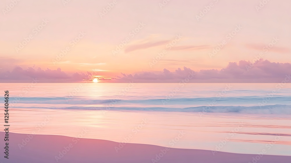 Naklejka premium Serene Pink Sunset Over Calm Ocean Waves