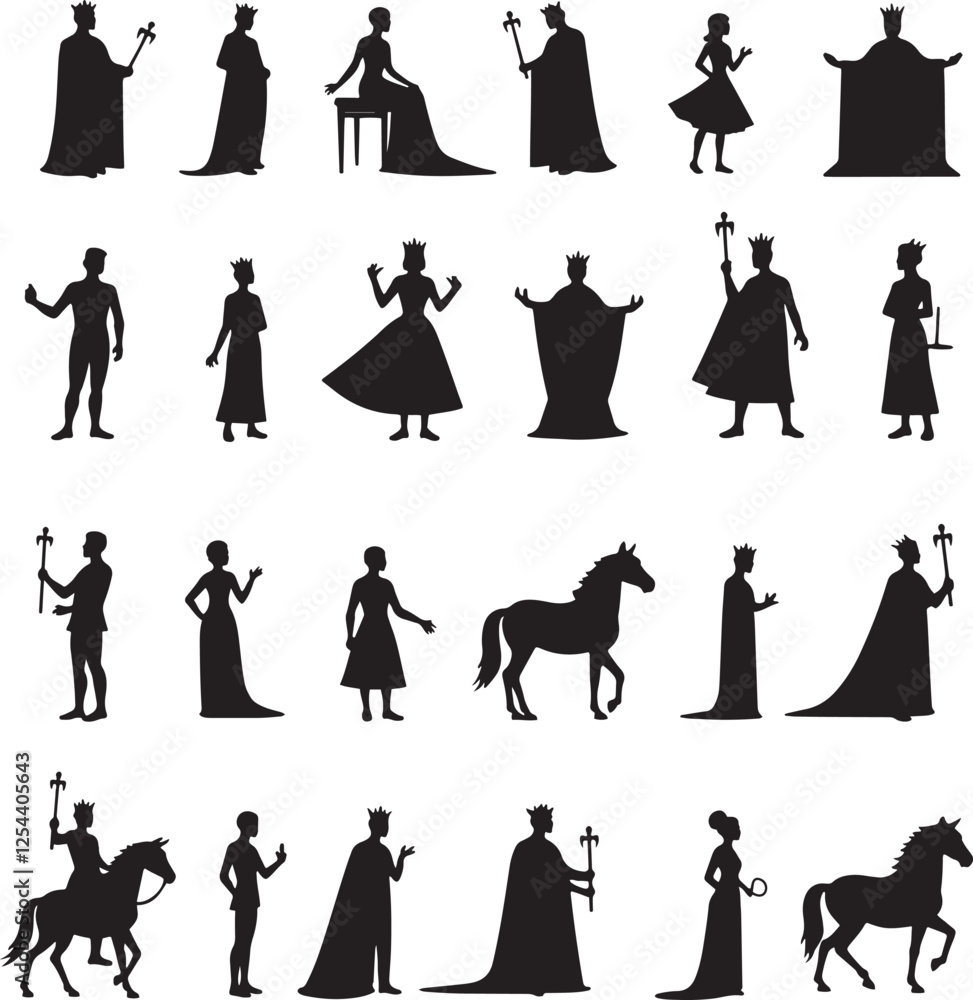 Fototapeta premium Silhouette set of Royal icon vector art illustration with white background 