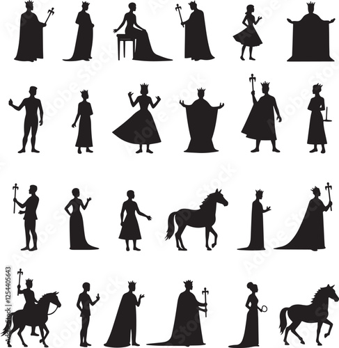 Silhouette set of Royal icon vector art illustration with white background 