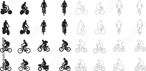 Silhouette of bicycle and cyclist set collection with white background