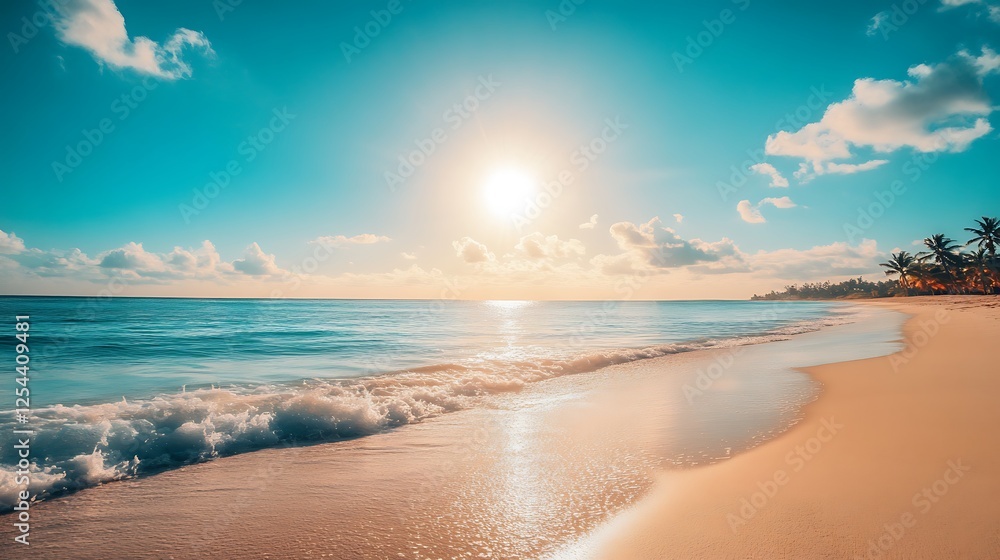 Obraz premium Serene Tropical Beach Sunset Paradise Scene