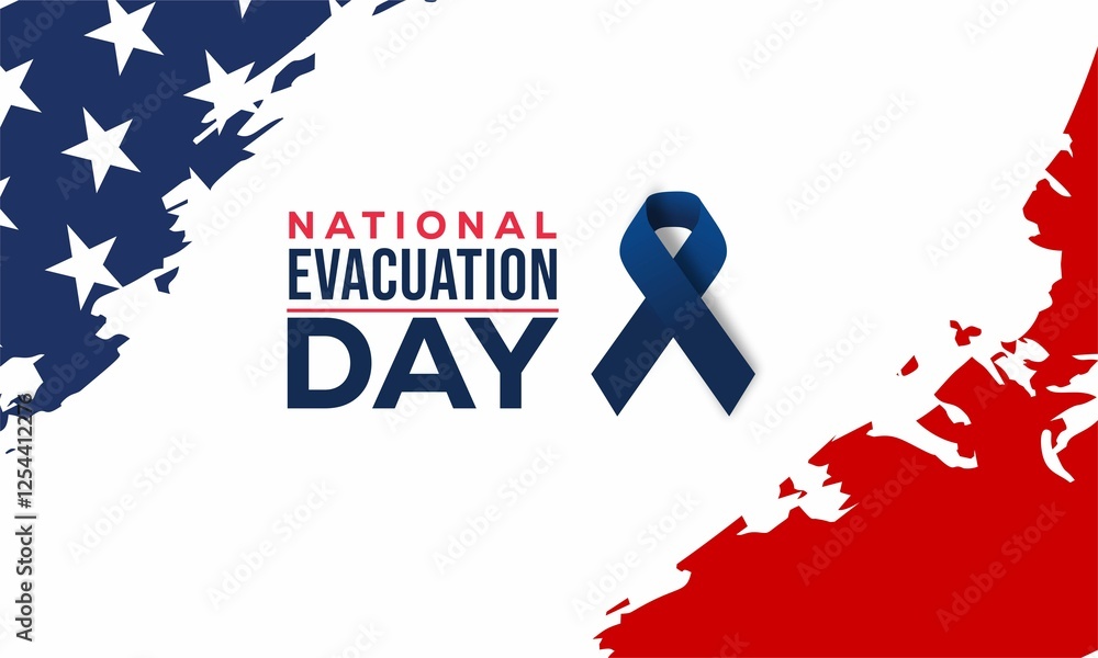 National evacuation Day background with American flag theme and typography. National evacuation day backdrop National evacuation Day background with American flag theme and typography. National evacuation day backdrop