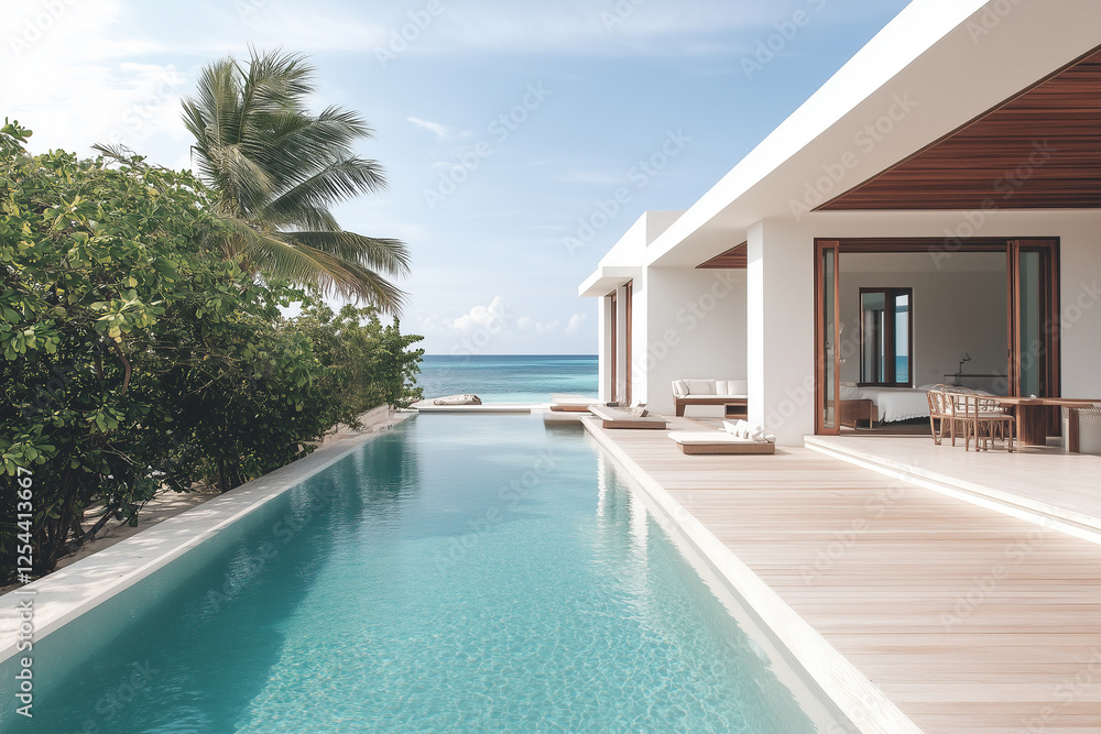 Fototapeta premium Stunning beachfront villa with private infinity pool and ocean view 