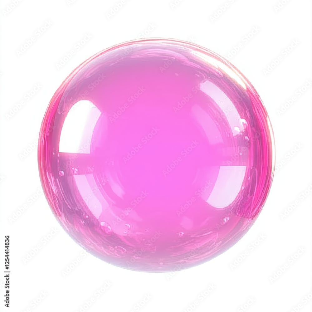 Obraz premium Isolated Shiny Pink Bubble with Glossy Surface and Reflective Highlights on a White Background for Creative Design and Artistic Concepts