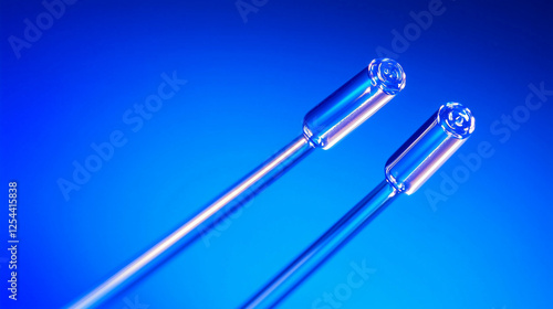 Pair of Fiber Optic Connectors on Blue Background photo