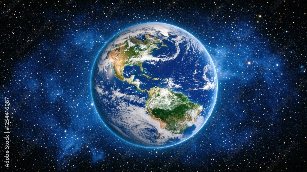 A high-detail glowing Earth in deep space, offering room for text overlays or branding. A high-detail glowing Earth in deep space, offering room for text overlays or branding.