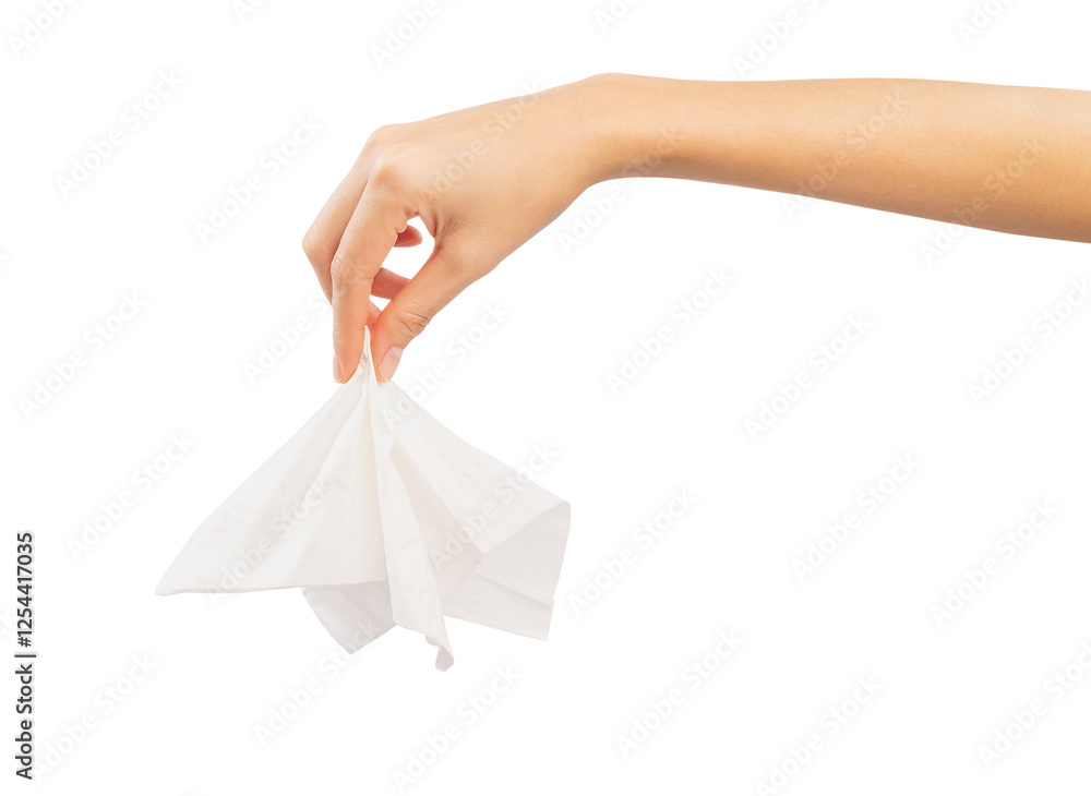Hand holding or picking white tissue paper on isolated white background. Hand holding or picking white tissue paper on isolated white background.