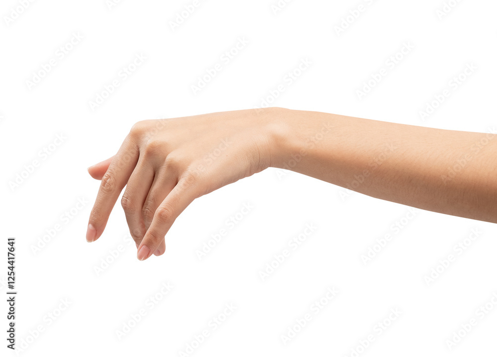 woman hand touching or pointing on isolated white background. woman hand touching or pointing on isolated white background.