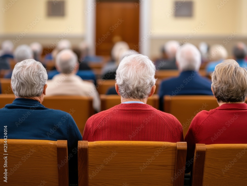 Elderly individuals seated in a community gathering space. Elderly individuals seated in a community gathering space.