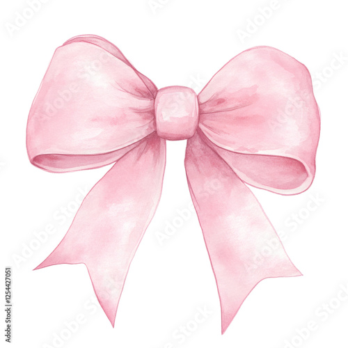 Watercolor pink bow isolated on a transparent background