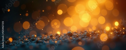 Soft yellow light emanating from tiny particles, bokeh, soothing, inviting
