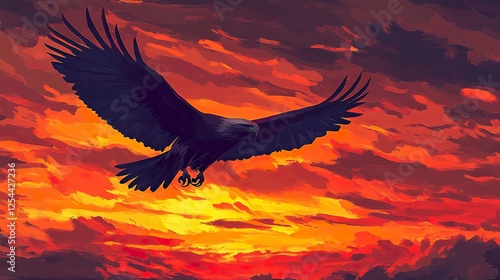 Wallpaper Mural Majestic Eagle Soaring Through Fiery Sunset Sky Torontodigital.ca
