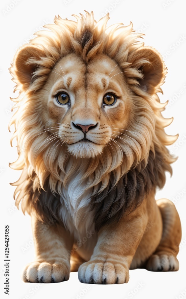 Obraz premium Cute male lion on white background