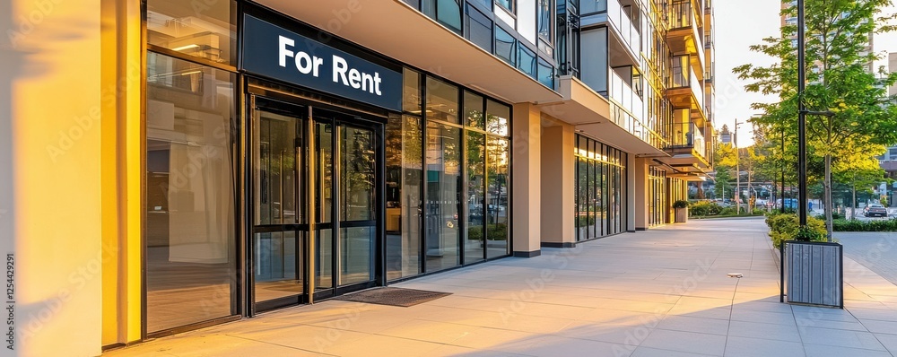 Naklejka premium Modern storefront available for rent in urban environment.