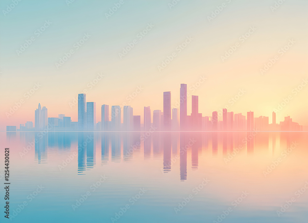Dreamscape City, Ethereal skyline reflecting on calm waters, bathed in soft pastel hues of dawn, a vision of serenity and architectural elegance Dreamscape City, Ethereal skyline reflecting on calm waters, bathed in soft pastel hues of dawn, a vision of serenity and architectural elegance