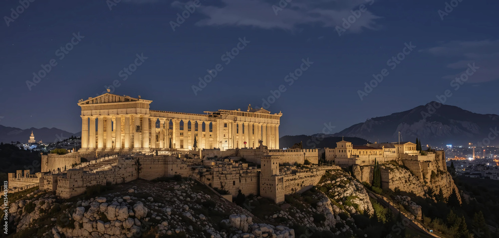 Fototapeta premium Generate an image of the Panathenaic Stadium in Athens at night, with the ancient structure glowing under the night sky.