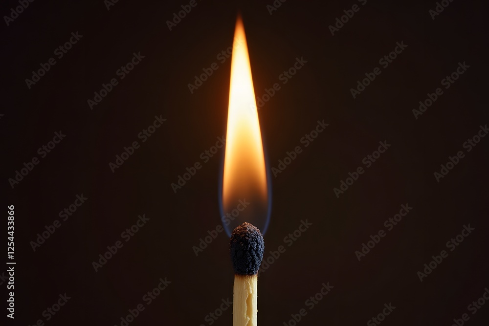 Burning matchstick with bright flame on dark background Burning matchstick with bright flame on dark background